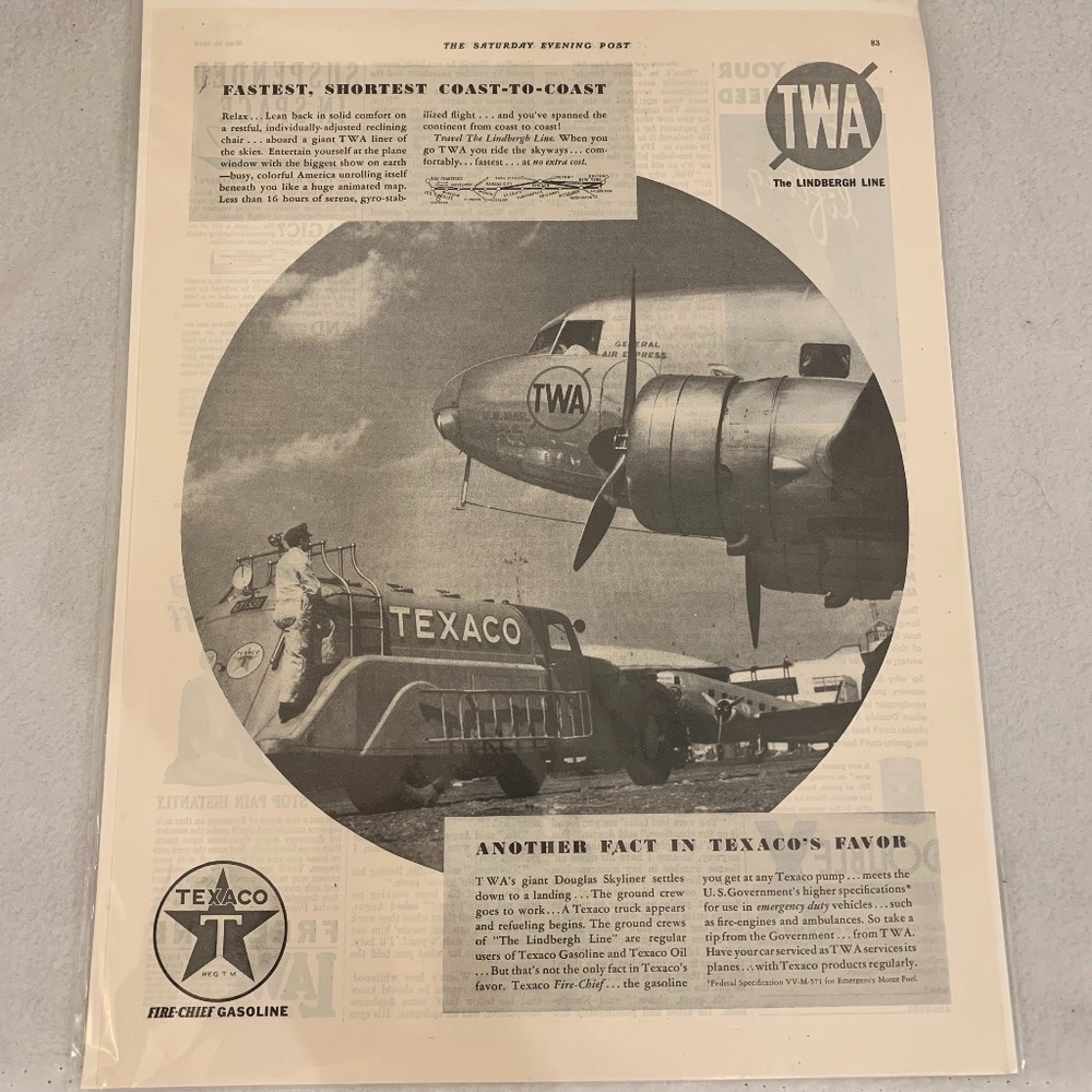 TWA May 1936 Saturday Evening Post ad Original black & white magazine ad